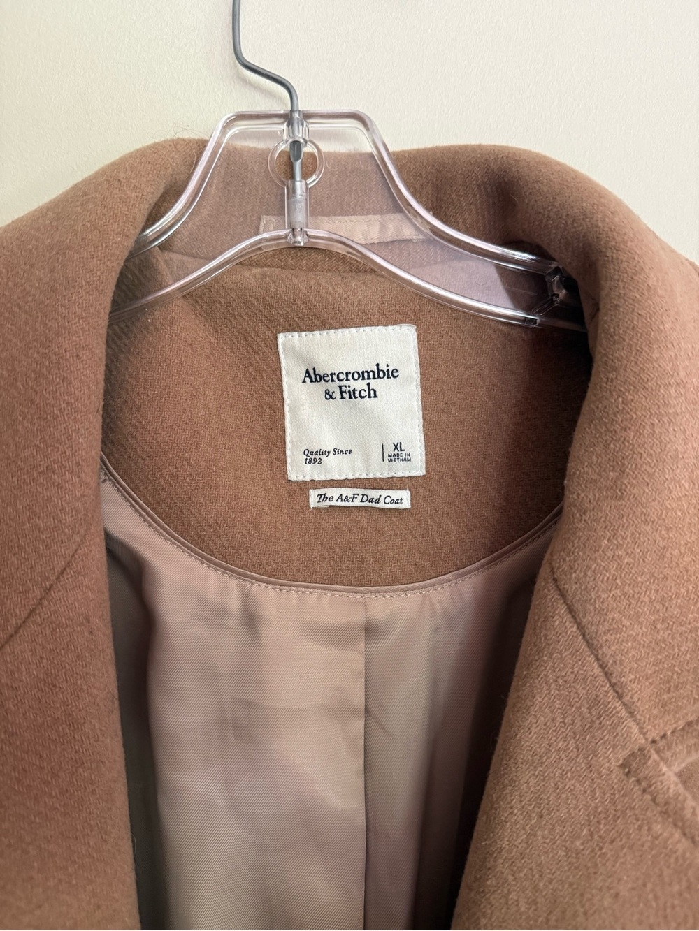 Abercrombie & Fitch A&F Dad Camel Wool-Blend Overcoat - Classic Single-Breasted - Picture 2 of 3